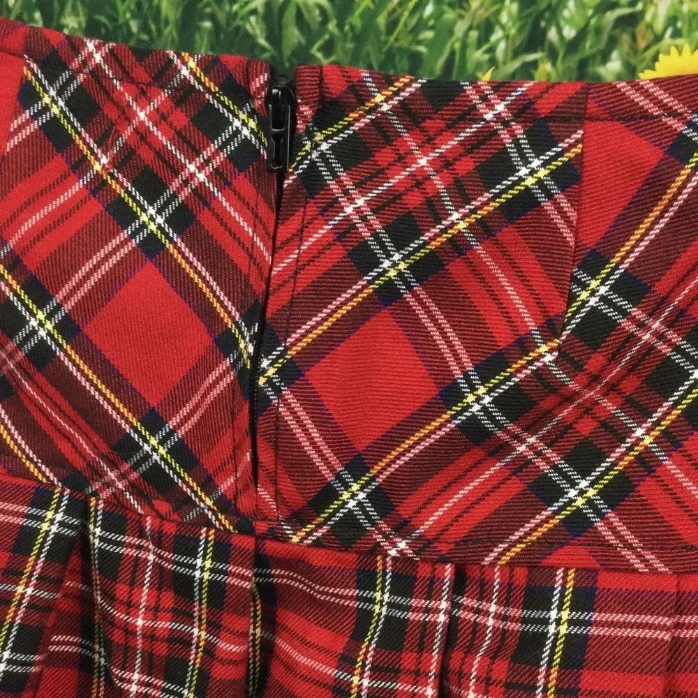 Tripp NYC Royal Bones Red Plaid Mini Skirt M